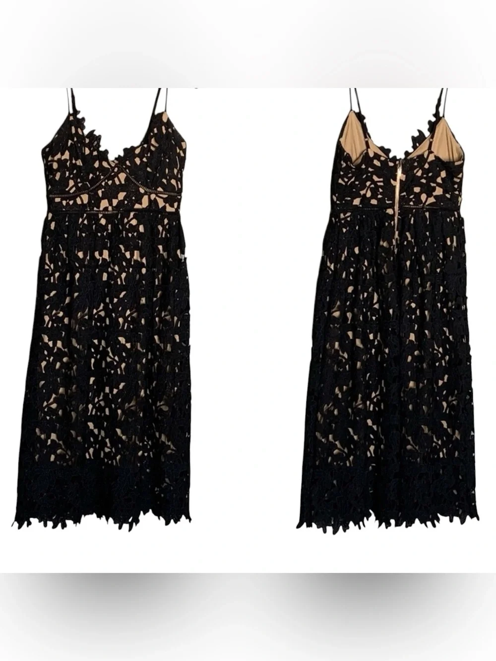 Sans Souci Floral Lace Overlay Midi Dress M Crochet Lined Black Party Wedding - Picture 12 of 16